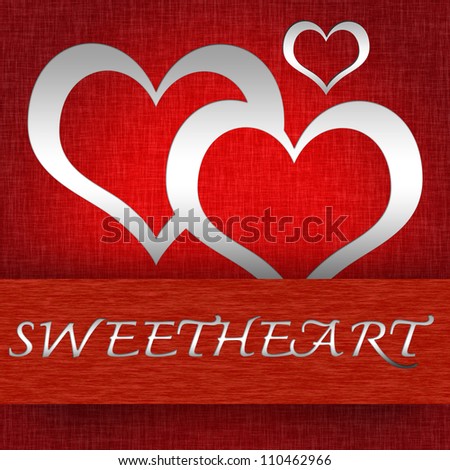 Romantic Pop Up Card With Silver Heart and Sweetheart Text on Red Grunge Background