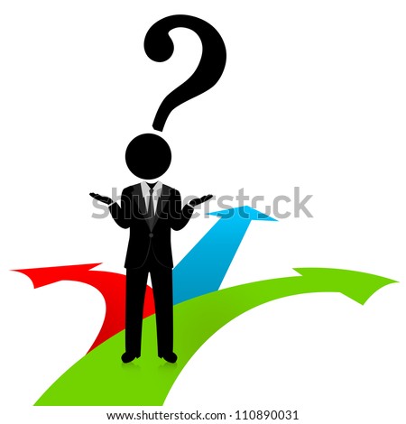 Businessman Who Has Question Mark Head and 3 Way for Decision For Business Solution Concept Isolated on White Background