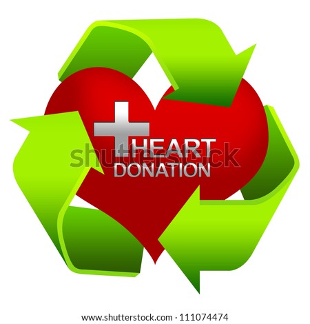 Graphic For Heart Donation Center Concept Present By Recycle Sign Around The Red Heart With Silver Cross and Heart Donation Text  Inside Isolated on White Background