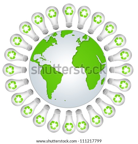 Light Bulb With Green Recycle Sign Around The Earth For Recycle Concept Or Save The Earth Concept Isolate on White Background