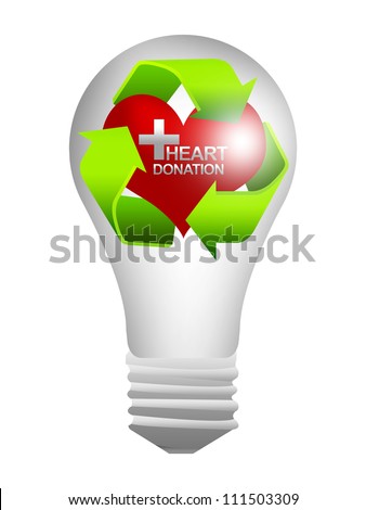Recycle Sign Around The Red Heart With Silver Cross and Heart Donation Text Inside The Light Bulb For Heart Donation Center Concept Isolate on White Background