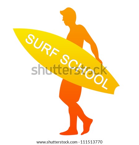 Orange Surf School Sign Isolated on White Background