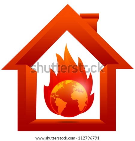 Stop Global Warming and Green House Effect Concept Present By The Burned Earth Inside The House Isolated on White Background