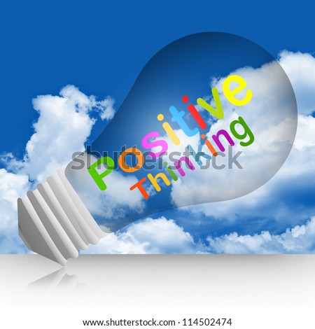 Colorful Positive Thinking Text Inside The Light Bulb For Business Concept in Blue Sky Background