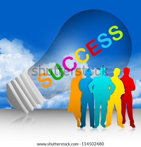 Colorful Success Text Inside The Light Bulb For Job and Business Concept in Blue Sky Background
