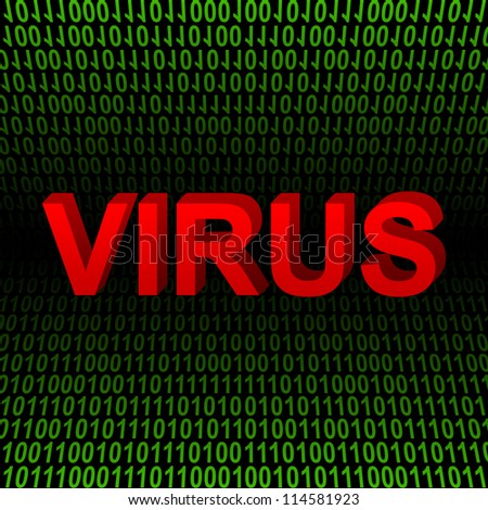 Computer And Internet Security Concept Present by Red 3D Virus Text In Green Binary Code Background