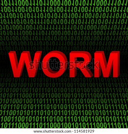 Computer And Internet Security Concept Present by Red 3D Worm Text In Green Binary Code Background
