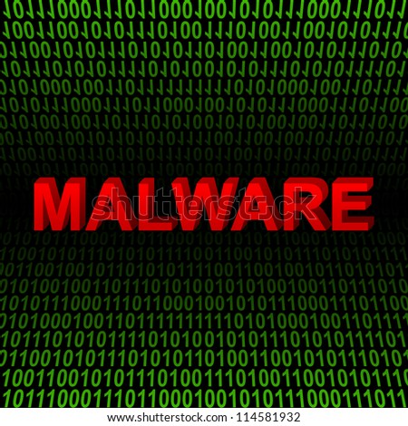 Computer And Internet Security Concept Present by Red 3D Malware Text In Green Binary Code Background