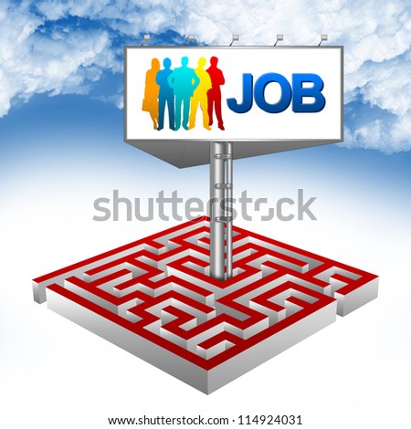 Job Opportunity Concept Present By The Maze And The Highway Billboard With Colorful Candidate And Job Text Against A Blue Sky Background