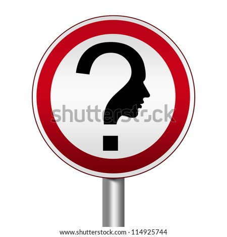 Circle Silver Metallic and Red Metallic Border Road Sign For Question and Confusion Sign Isolated on White Background