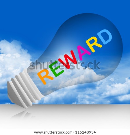 Colorful Reward Text Inside The Light Bulb For Business Concept in Blue Sky Background