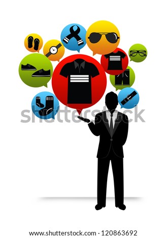 The Businessman Present Online Shopping Concept by Group of Men Fashion Icon Isolated on White Background