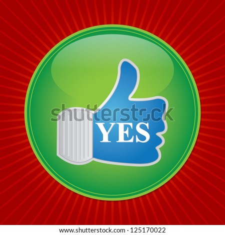 Satisfaction Concept Present By Thumb Up Icon in Red Shiny Background