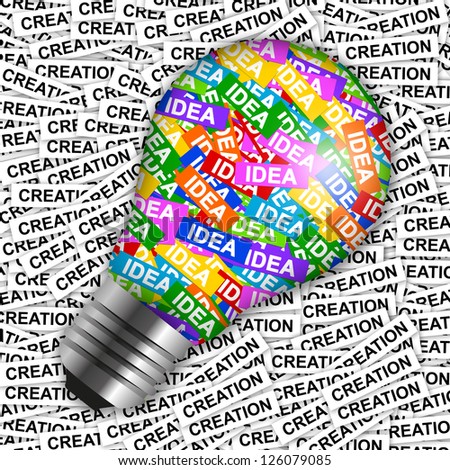 Business Idea Concept Present By Colorful Idea Label in Light Bulb in Creation Label Background