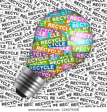 Save The Earth Concept Present By Colorful Recycle Label in Light Bulb in Recycle Label Background