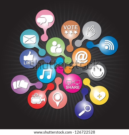 Online and Internet Social Network or Social Media Concept Present By Group of Colorful Social Media or Social Network Icon in Dark Background