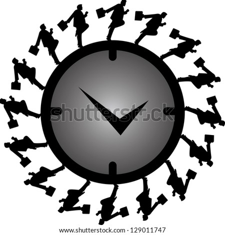 Business Or Time Management Concept Present By The Businessman Running Around The Clock Isolated on White Background