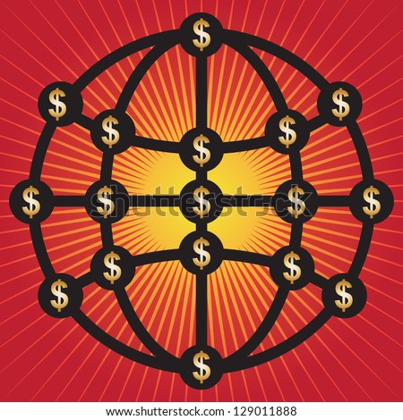 Business Structure, Teamwork or MLM Concept Present By The Dollar Sign Connected on The Global Network in Red Glossy Style Background