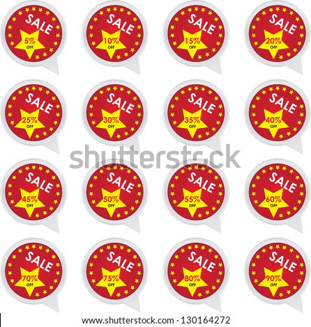 Season Sale Sticker or Label Present By Red Sale 5 - 90 Percent OFF Discount Label Tag Isolated on White Background
