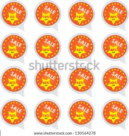 Season Sale Sticker or Label Present By Orange Sale 5 - 90 Percent OFF Discount Label Tag Isolated on White Background
