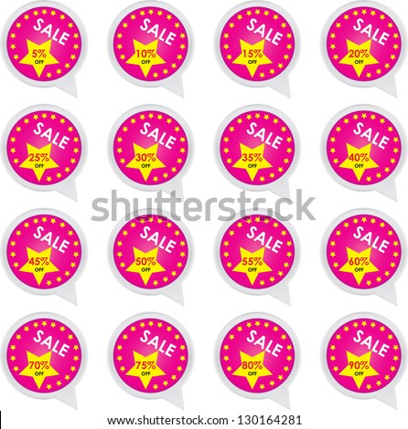 Season Sale Sticker or Label Present By Pink Sale 5 - 90 Percent OFF Discount Label Tag Isolated on White Background