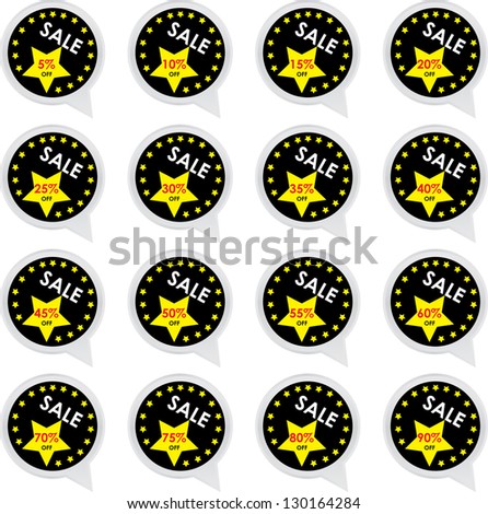 Season Sale Sticker or Label Present By Black Sale 5 - 90 Percent OFF Discount Label Tag Isolated on White Background