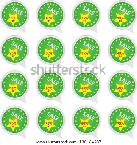 Season Sale Sticker or Label Present By Green Sale 5 - 90 Percent OFF Discount Label Tag Isolated on White Background