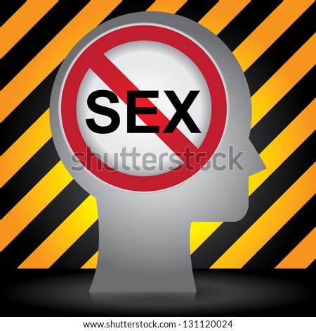 No Sex Prohibited Sign Present By Head With No Sex Sign Inside in Caution Zone Dark and Yellow Background