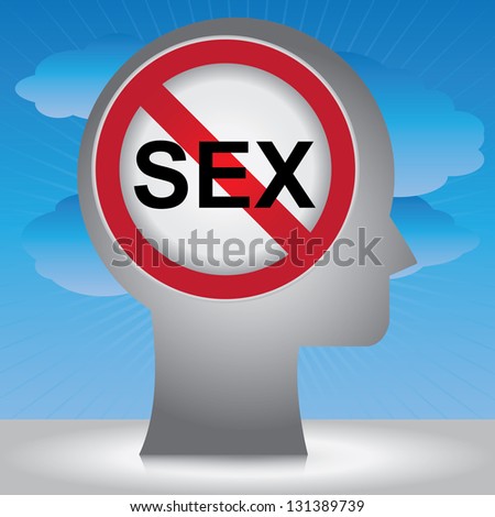 No Sex Prohibited Sign Present By Head With No Sex Sign Inside in Blue Sky Background