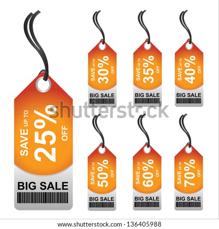 Price Tag for Marketing Campaign Present By Orange 25 - 70 Percent OFF Big Sale Price Tag Isolated on White Background