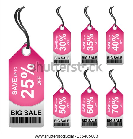 Price Tag for Marketing Campaign Present By Pink 25 - 70 Percent OFF Big Sale Price Tag Isolated on White Background