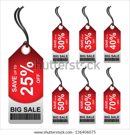 Price Tag for Marketing Campaign Present By Red 25 - 70 Percent OFF Big Sale Price Tag Isolated on White Background