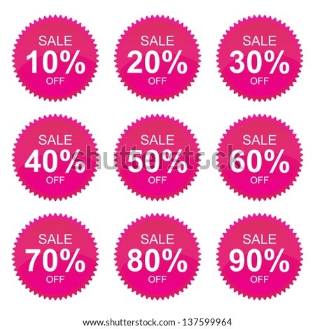 Pink Sale 10 - 90 Percent OFF Discount Label Tag Isolated on White Background