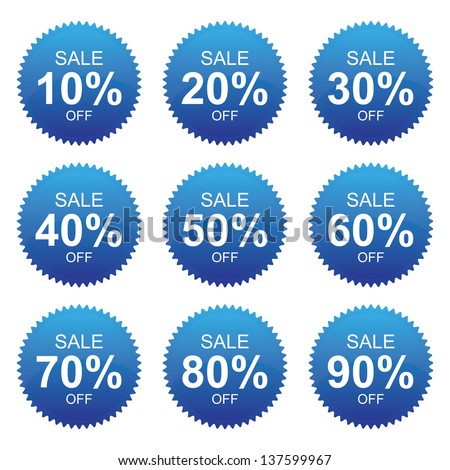 Blue Sale 10 - 90 Percent OFF Discount Label Tag Isolated on White Background