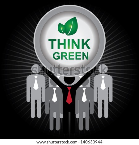 Recycle, Save The Earth or Stop Global Warming Concept Present By Group of Businessman With Think Green Sign on Hand in Dark Shiny Background