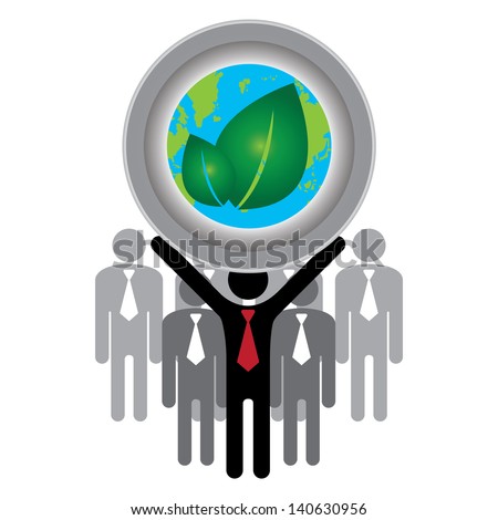 Recycle, Save The Earth or Stop Global Warming Concept Present By Group of Businessman With Earth and Green Leaf Sign on Hand Isolate on White Background