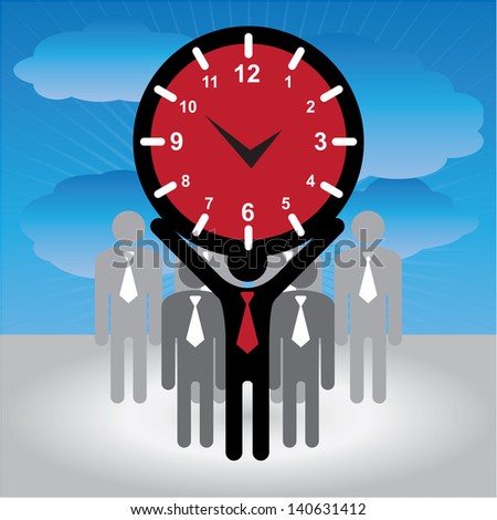 Business and Finance or Time Management Concept Present By Group of Businessman With Red Clock or Time Sign on Hand in Blue Sky Background