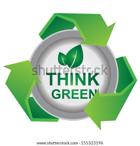 Recycle, Save The Earth or Stop Global Warming Concept Present By Green Recycle Sign With Think Green Icon Inside Isolated on White Background