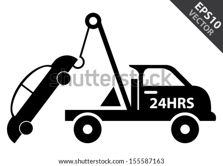 Vector : Business and Service Concept Present By Black Glossy Style 24HRS Tow Car Sign Isolated on White Background