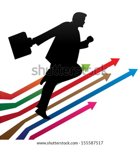 Business Growth, Job Opportunity or Business Solution Concept Present By The Businessman Running on Colorful Arrow Isolated on White Background