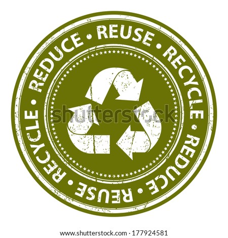 Green Grunge Style Reduce, Reuse and Recycle Icon, Badge, Label or Sticker for Save The Earth, Conservation or Recycle Concept Isolated on White Background