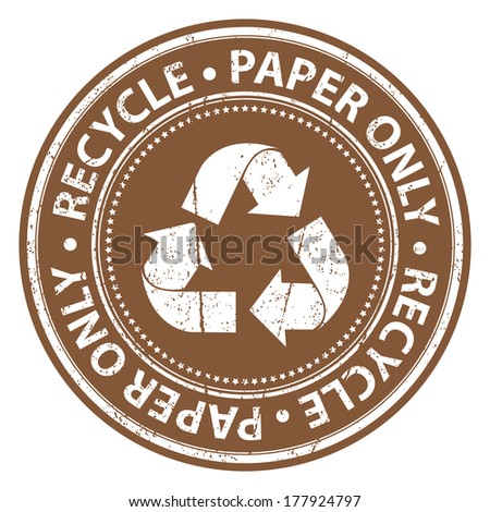 Brown Grunge Style Recycle Paper Only Icon, Badge, Label or Sticker for Waste Segregation, Conservation or Recycle Concept Isolated on White Background