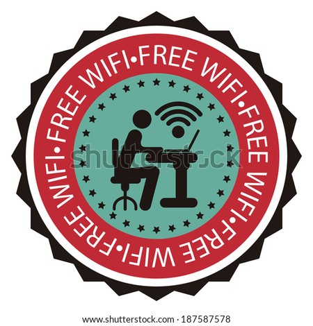 Red and Blue Vintage Style Free Wifi Icon, Label or Sticker Isolated on White Background