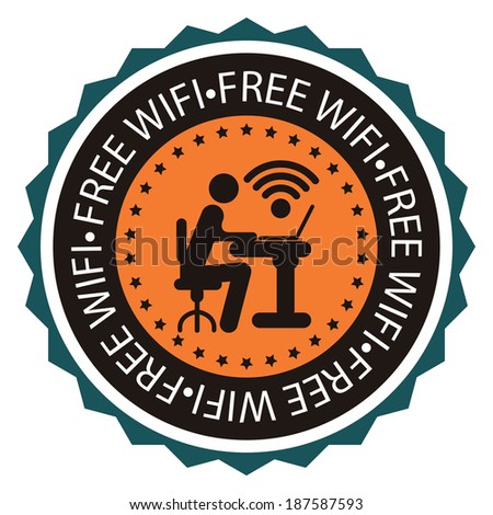 Black and Orange Vintage Style Free Wifi Icon, Label or Sticker Isolated on White Background