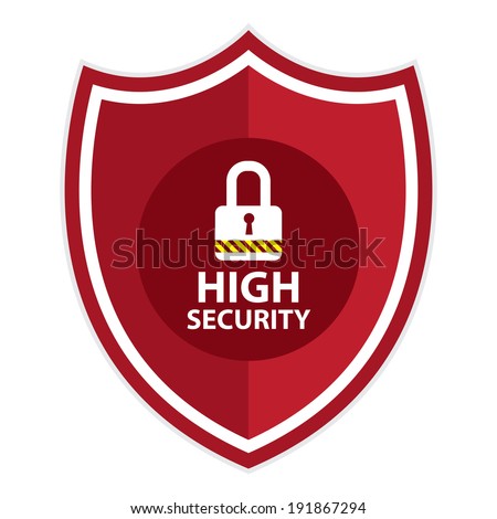 Red High Security Shield, Icon, Label, Sticker or Badge Isolated on White Background
