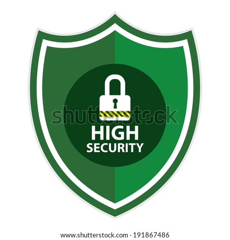 Green High Security Shield, Icon, Label, Sticker or Badge Isolated on White Background