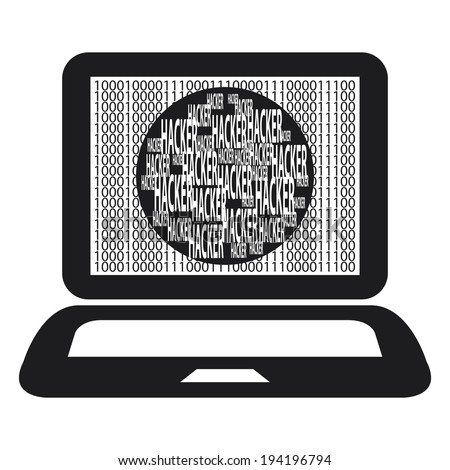 Black Computer Notebook or Laptop With Binary Number and Hacker Text on Screen Isolated on White Background