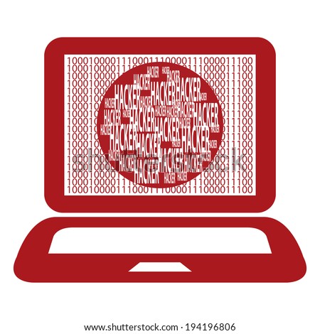 Red Computer Notebook or Laptop With Binary Number and Hacker Text on Screen Isolated on White Background