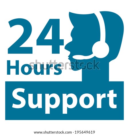 Blue Square 24 Hours Support Label With Call Center Agent Sign Isolated on White Background