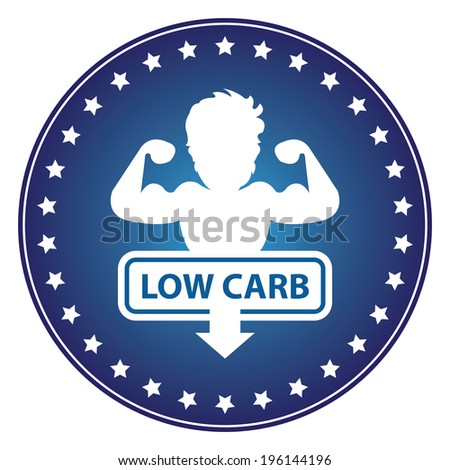 Blue Circle Low Carb Sticker, Label or Icon Isolated on White Background